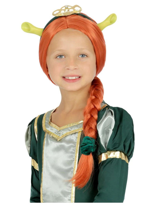 Shrek Wig Girls Orange Fiona Pleated Wig Storybook Fancy Dress Kids