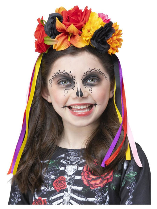 Kids Day of the Dead Rose Headband, Multi-Coloured