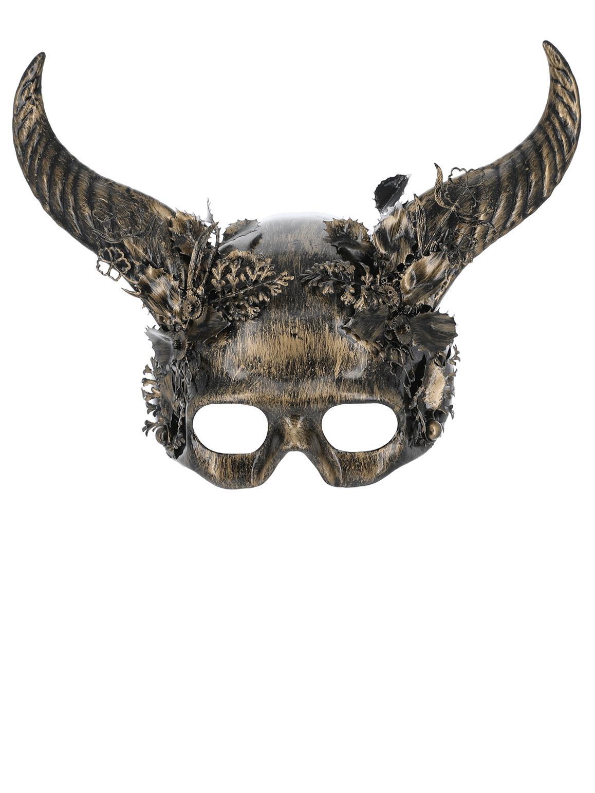 Deluxe Gold Horned Masquerade Mask Adults Halloween Fancy Dress Devil