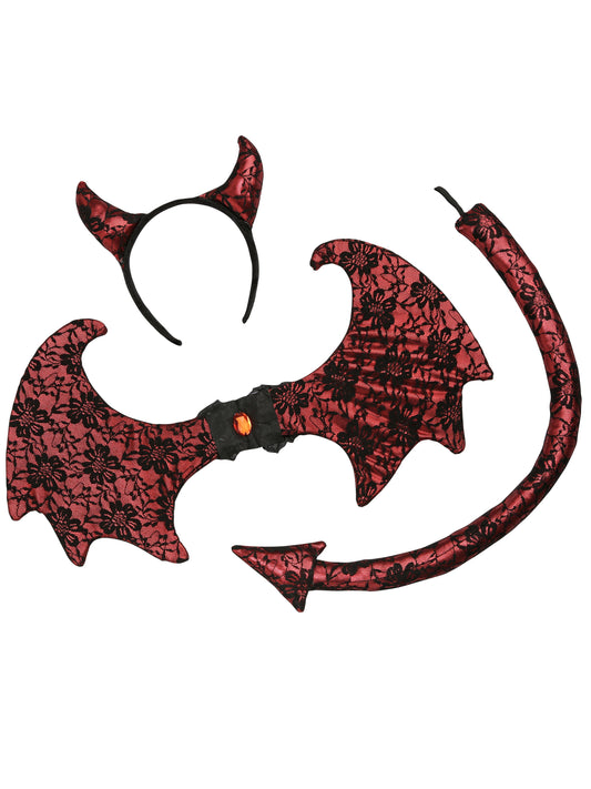 Retro Lace Devil Kit Black & Red Adults Devlis Halloween Fancy Dress Kit