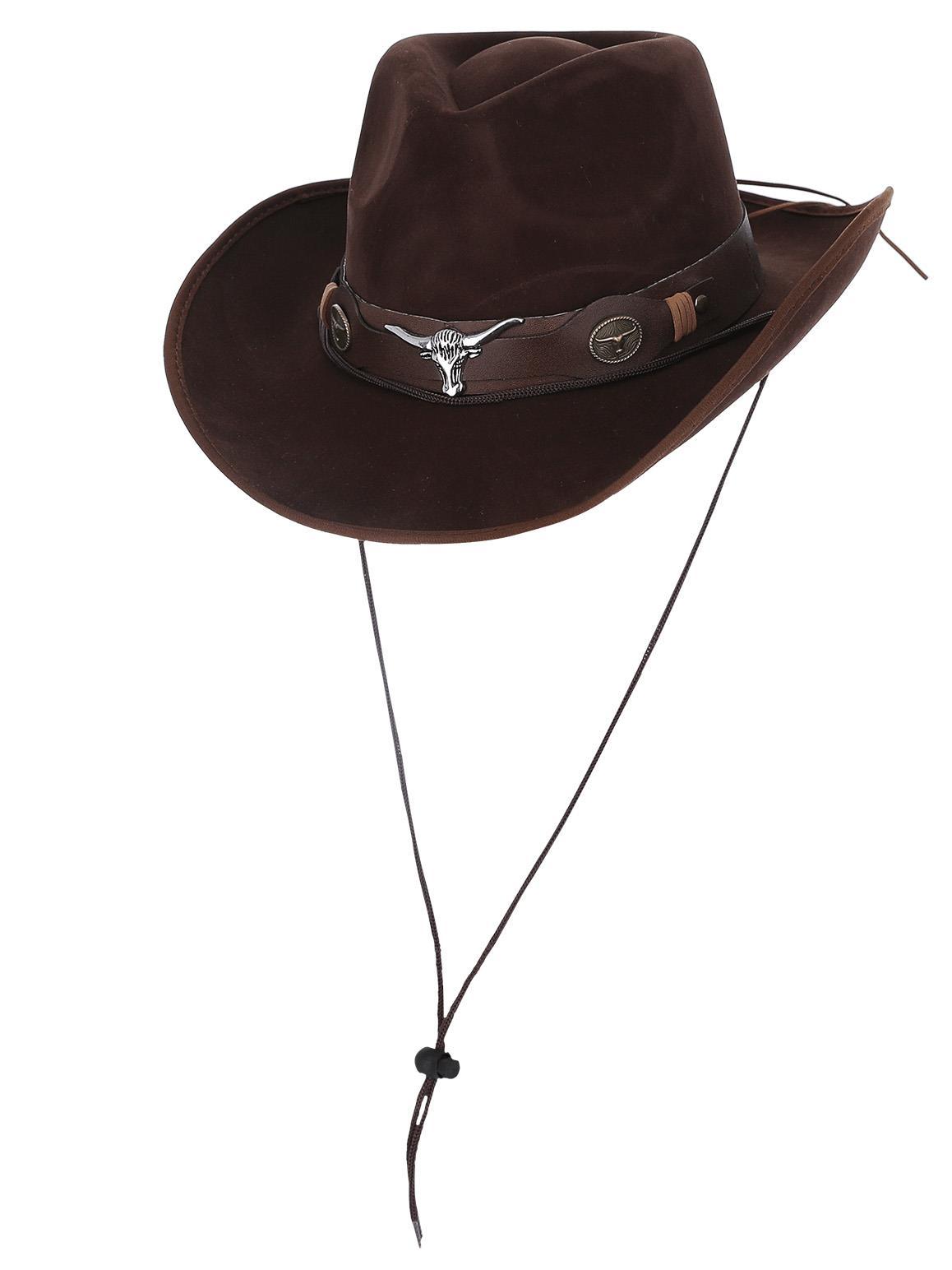 Brown Mock Leather Western Cowboy Hat Wild West Fancy Dress Accessory