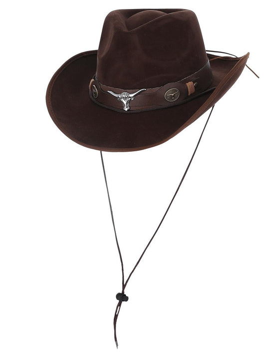 Brown Mock Leather Western Cowboy Hat Wild West Fancy Dress Accessory