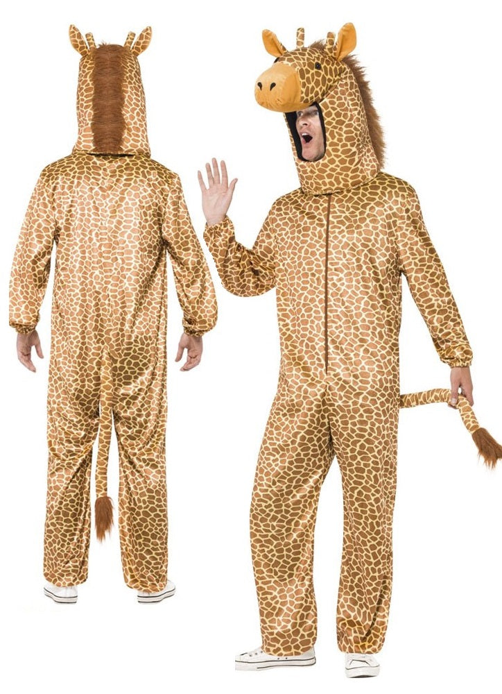 Giraffe All In One Adults Mens Ladies Fancy Dress Animal Giraffe Outfit Med