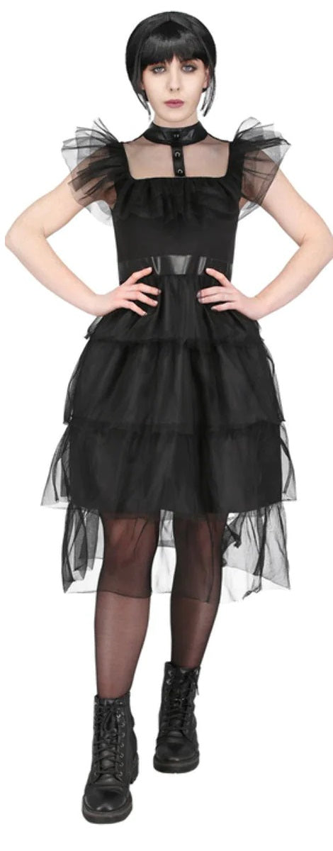Adult Gothic Prom Costume Ladies Halloween Goth Fancy Dress Outfit