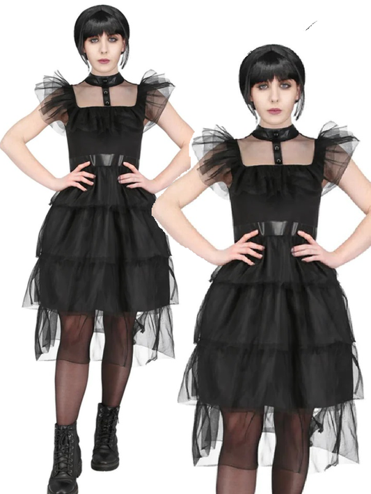 Adult Gothic Prom Costume Ladies Halloween Goth Fancy Dress Outfit