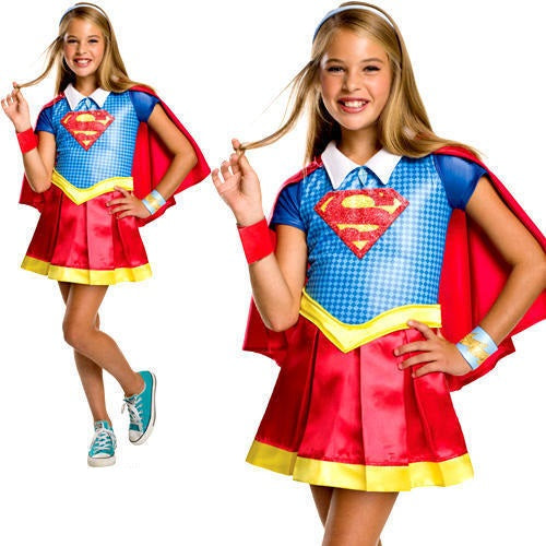 Deluxe Supergirl Costume Superhero Girls Comic Book Fancy Dress Outfit Kids