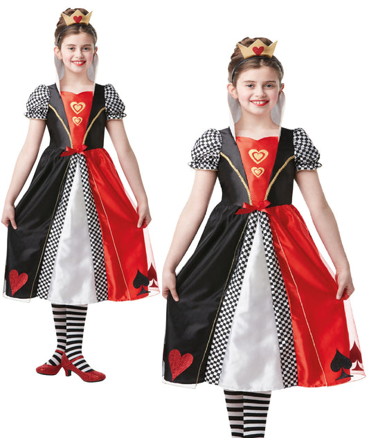 Girls Queen Of Hearts Fancy Dress Fairy Tale World Book Day Kids Costume Outfit