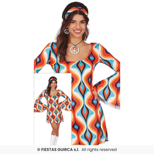70s Dress Disco Retro Shift Dress Adults Fancy Dress Costume Ladies UK 8-18