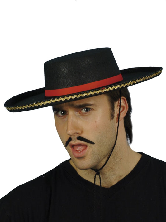 Black Red Spanish Hat Mens Matador Bull Figher Fancy Dress Hat