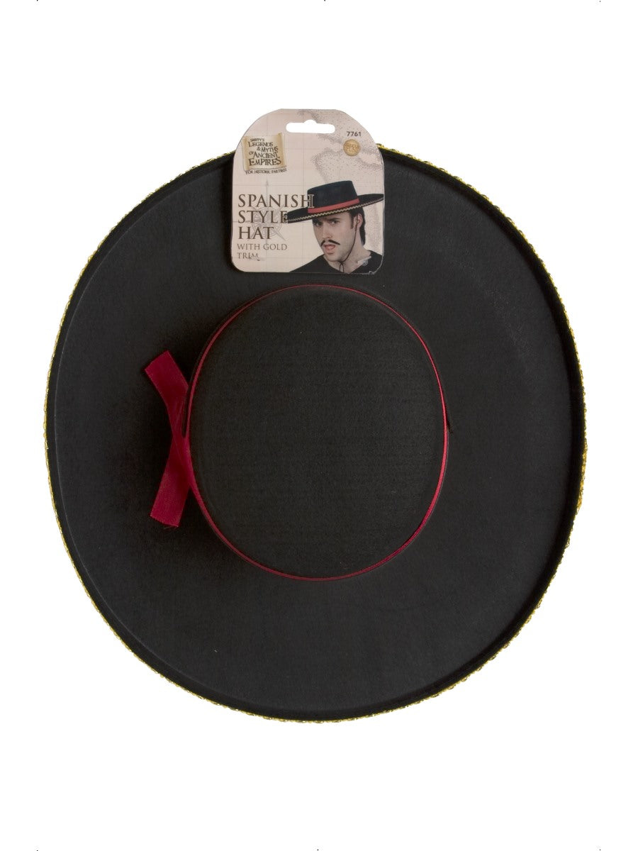 Black Red Spanish Hat Mens Matador Bull Figher Fancy Dress Hat