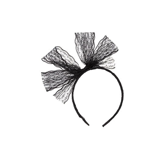 80's Lace Bow on hairband - Black (14+)