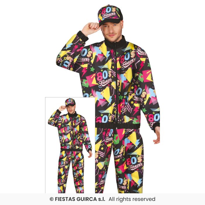 80s Tracksuit Multi Aztec Shellsuit Mens Fancy Dress Retro 1980s Costume M-XL
