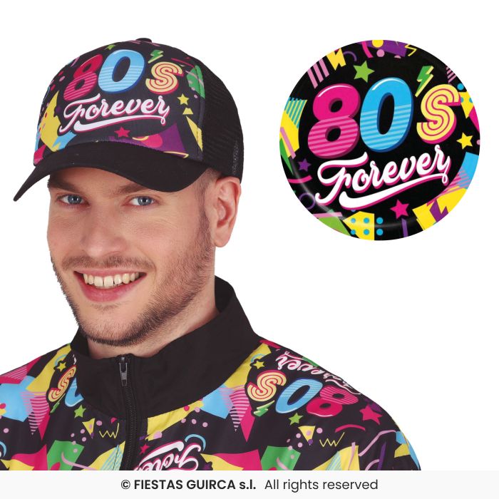 Multi Coloured Geometric Cap Retro Disco 1980s Fancy Dress Mens Ladies