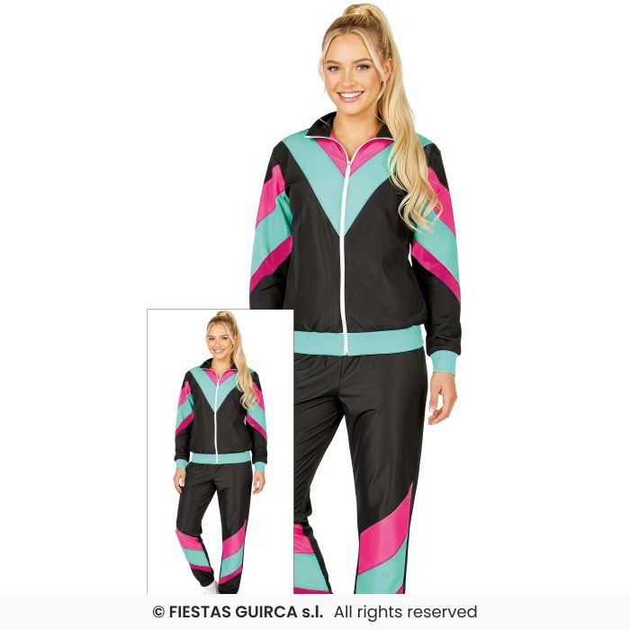 Ladies Black Shell Suit Adults Tracksuit Fancy Dress Costume 80s Retro UK 8-18