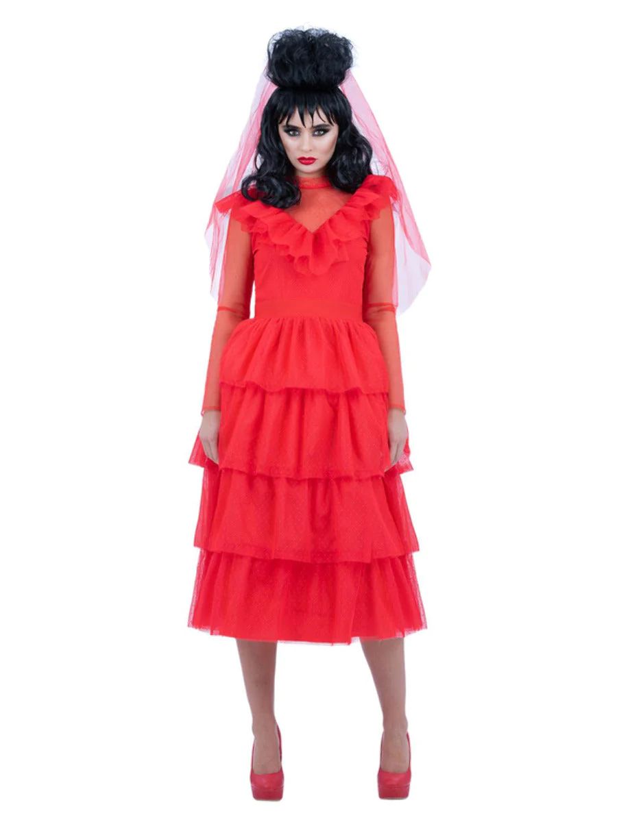 Beetlejuice Lydia Bride Long Dress Costume Halloween Ladies Fancy Dress