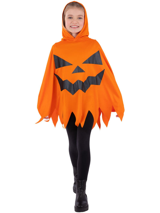 Kids Unisex Orange Pumpkin Poncho Halloween Boys Girls Fancy Dress Outfit