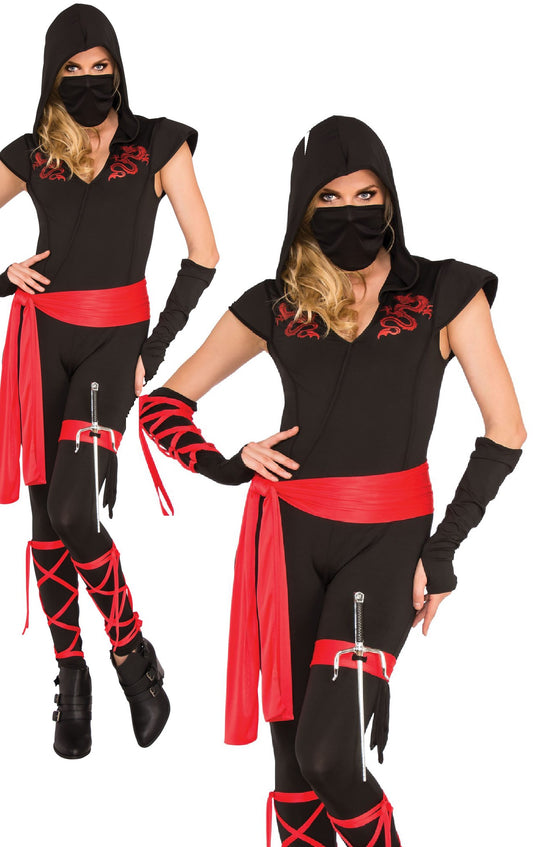 Dragon Ninja Costume Ladies Martial Arts Ninjas Fancy Dress Outfit
