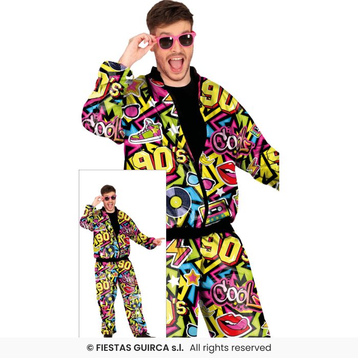 90s Tracksuit Multi Aztec Shellsuit Mens Fancy Dress Retro 1990s Costume M-XL