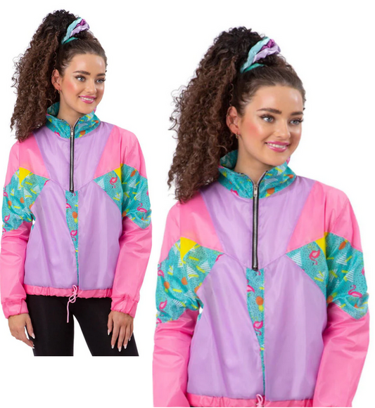 1990s Retro Tracksuit Jacket Fancy Dress Party Ladies Windbreaker Trackie Top