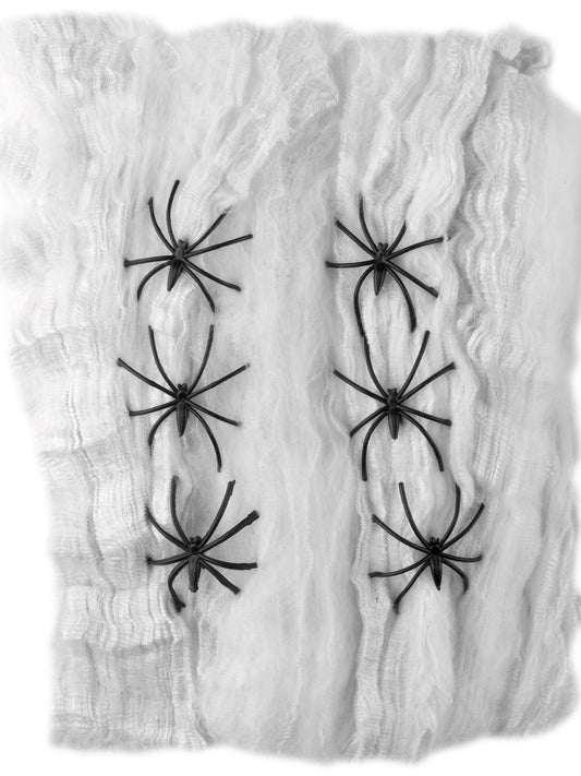 Halloween Spider Web 4 Spiders White Stretchable Cobweb Fancy Dress