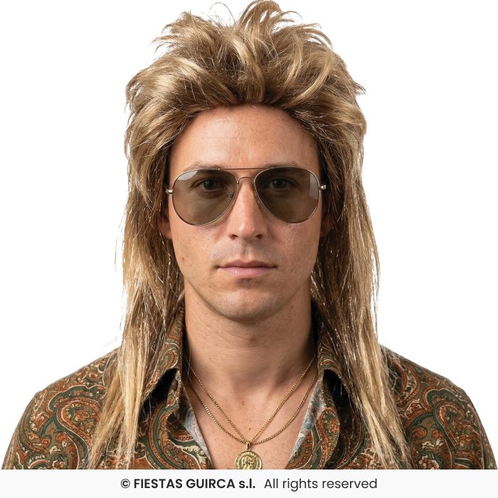 Blonde Long Mens Wig Mullet Wig Retro 80s Fancy Dress Accessory
