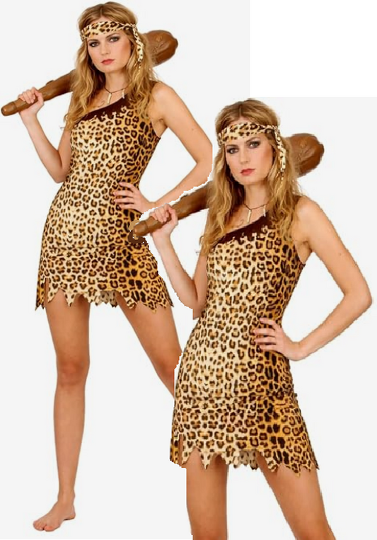 Cute Cave Girl Ladies Fancy Dress Costume Caveman Themed Party Outfit 6/20
