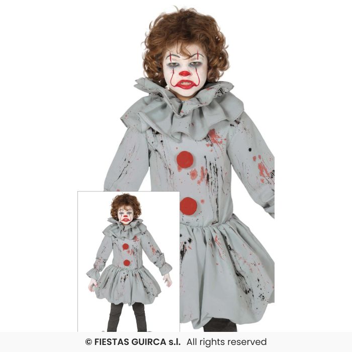 Crazy Clown Boys Grey Penny Clown Halloween Fancy Dress Costume Age 3-12