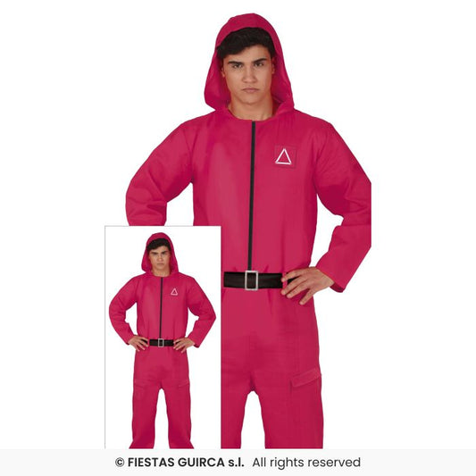Red Hooded Boiler Suit Triangle Gamer Mens Halloween Fancy Dress Costume M-XL