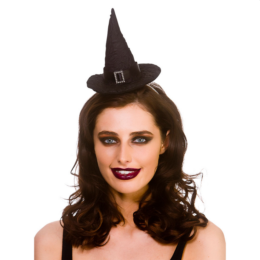 Deluxe Satin Witches Hat on Headband