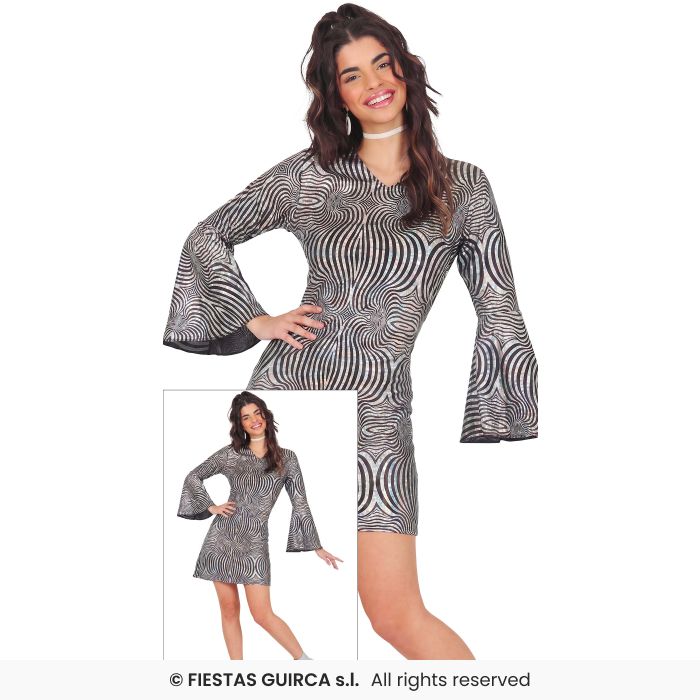 Holographic Disco Dress Ladies 60s 70s Dancing Fancy Dress Costume UK 8-16