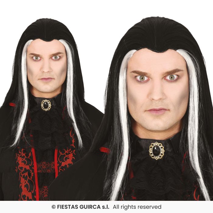 Mens Black Long Vampire Wig Halloween Dracula Fancy Dress Wig Adults