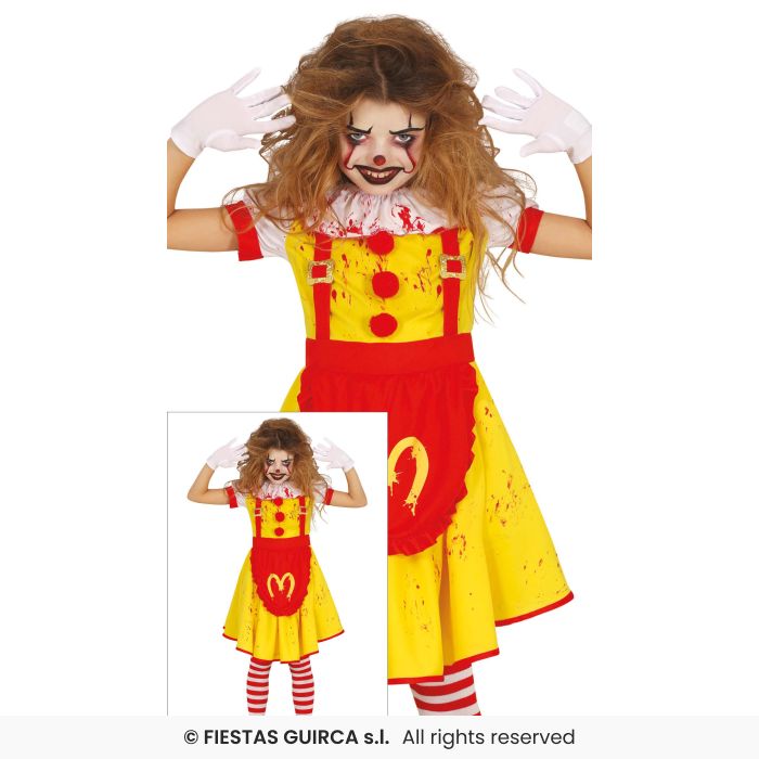 Miss Mckiller Clown Girls Fast Food Clown Zombie Halloween Fancy Dress Costume Age 3-12