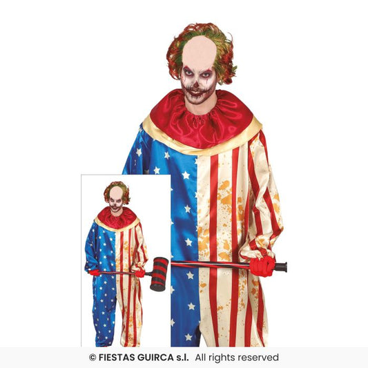 Mens Patriot American Clown Adults Halloween Fancy Dress Costume S-XL