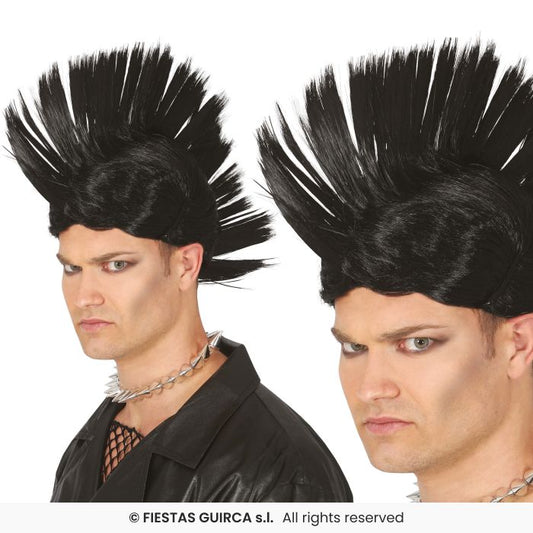 Black Punk Rocker Wig Mohawk Mohican Fancy Dress Mens Wig 90s