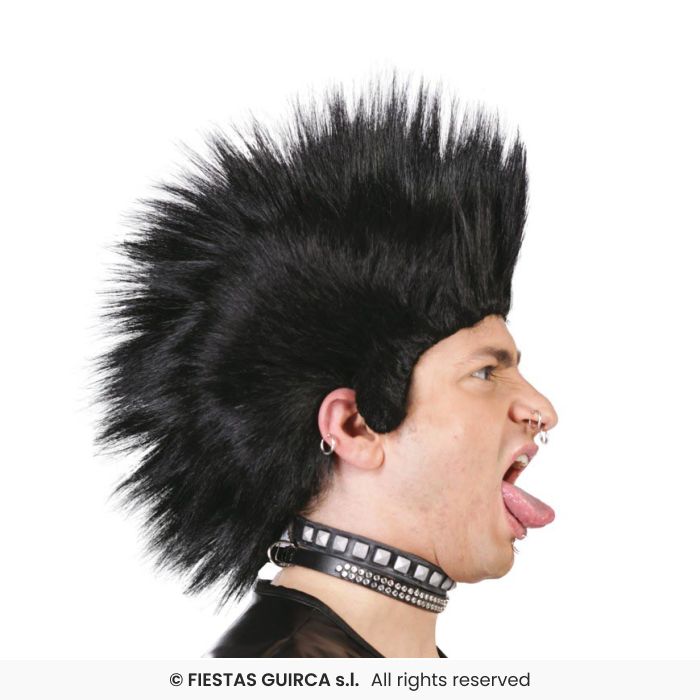Black Punk Wig Mens 90s Fancy Dress Accessory Rock Rocker Wig Adults