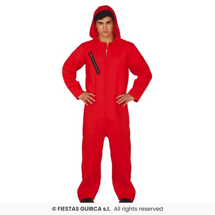 Red Hooded Convicted Man Adults Red Boiler Suit Tv Show Fancy Dress Costume M-XL