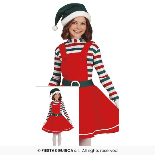 Santa Girl Worker Costume Girls Elf Fancy Dress Xmas Outfit Kids Age 3-12