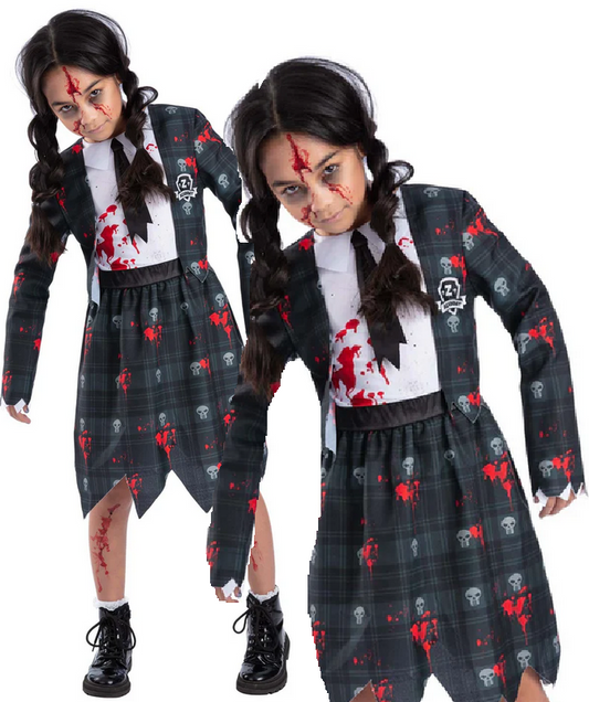 School Girl Ghoul Halloween Girls Ghost Fancy Dress Costume Age 4-12