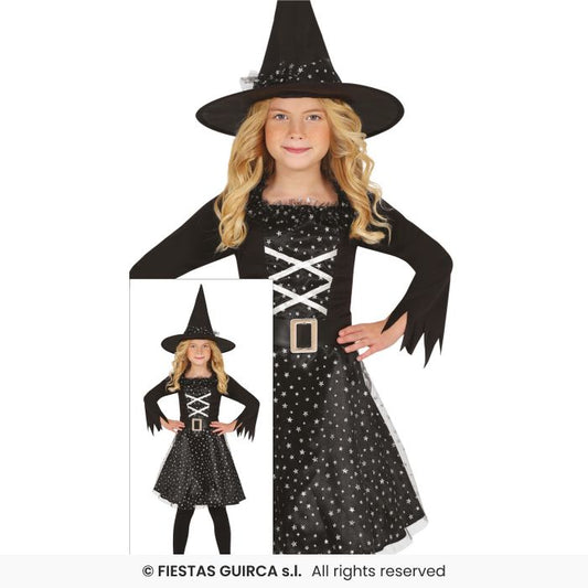 Silver Star Witch Girls Halloween Witches Fancy Dress Costume Aged 3-12