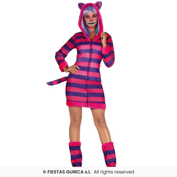 Striped Cat Costume Ladies Fancy Dress Outfit Cat Adults Hooded With Ears UK 8-16