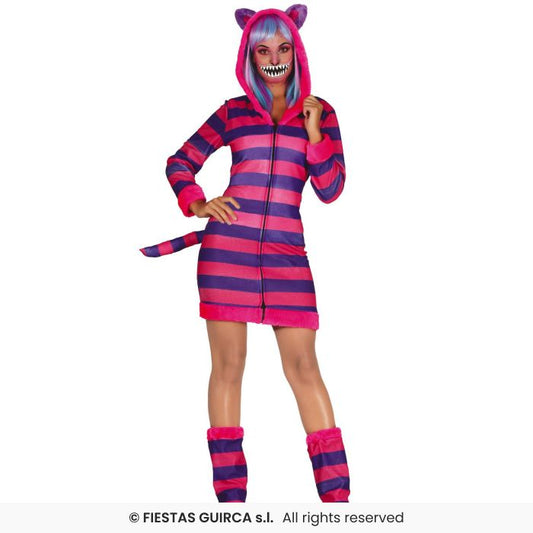 Striped Cat Costume Ladies Fancy Dress Outfit Cat Adults Hooded With Ears UK 8-16