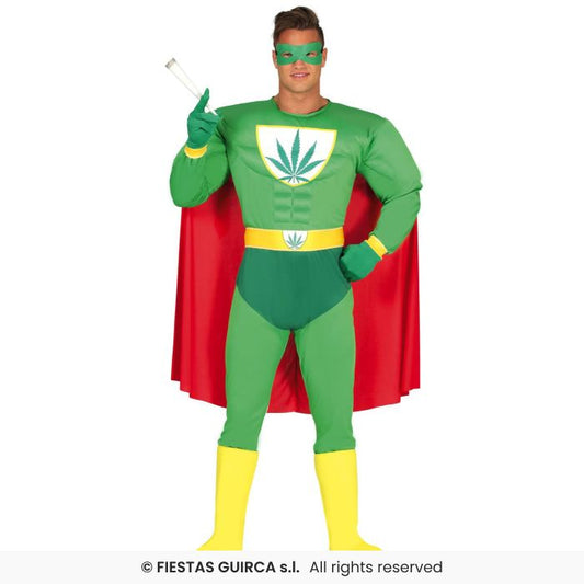 Marijuana Super Hero Padded Chest Mens Superhero Fancy Dress Costume M-XL