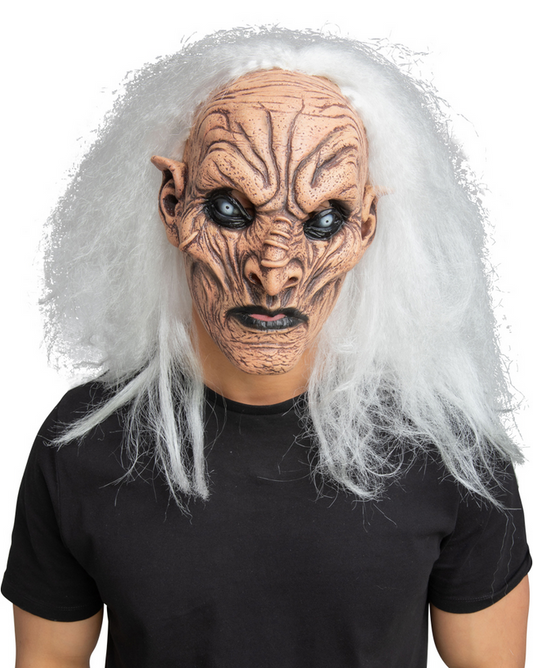 White Hair Demon Deluxe Mask Adults Halloween Fancy Dress Latex Mens Ladies