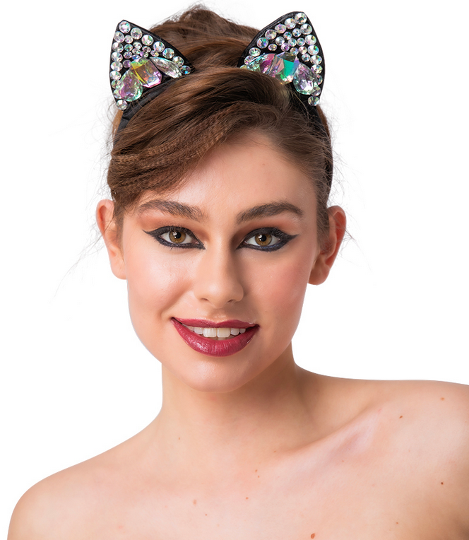 Cat Ears With Jewels Ladies Fancy Dress Costume Accessory Halloween
