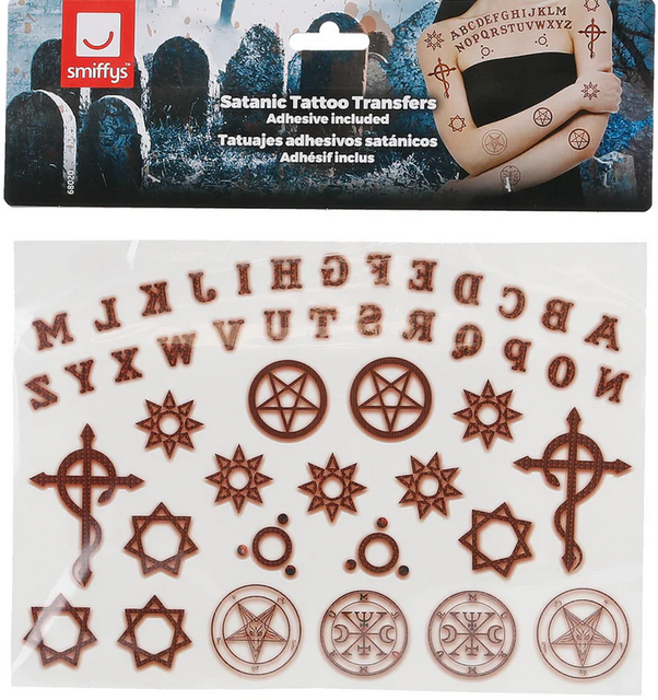 Smiffys Make-Up FX Satanic Tattoo Transfers Halloween Fancy Dress Accessory
