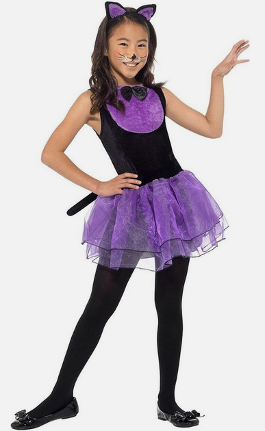 Cat Costume Girls Purple Cat Fancy Dress Outfit Age 4-6 Years Clearance