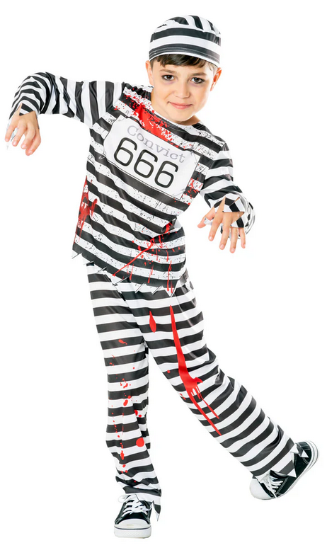 Zombie Convict Boys Fancy Dress Costume Halloween Prisoner Kids Outfit