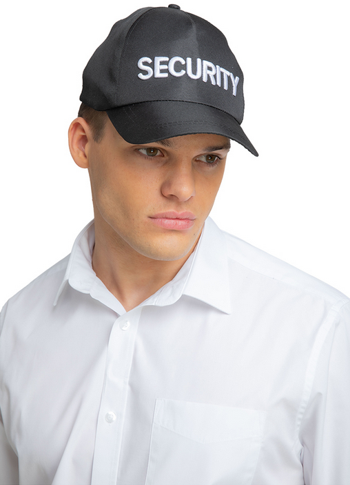 Security Baseball Cap Adults Bouncer Doorman Fancy Dress Prop Black Hat Bodyguard