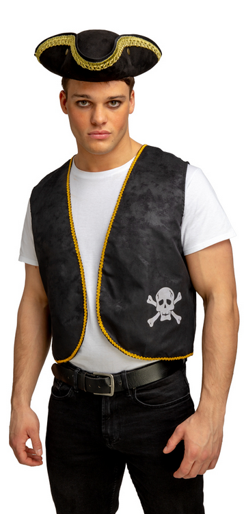 Pirate Waistcoat Adults Pirates Fancy Dress Accessory Black Mens Ladies