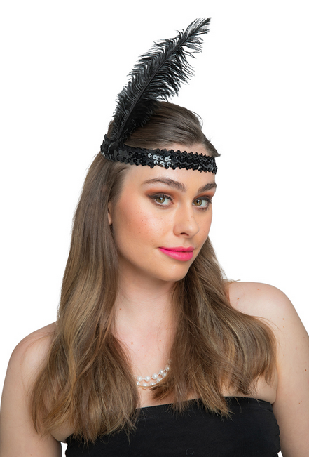 Flapper Headband Black Feather 1920s Charleston Fancy Dress Accessory Dancing